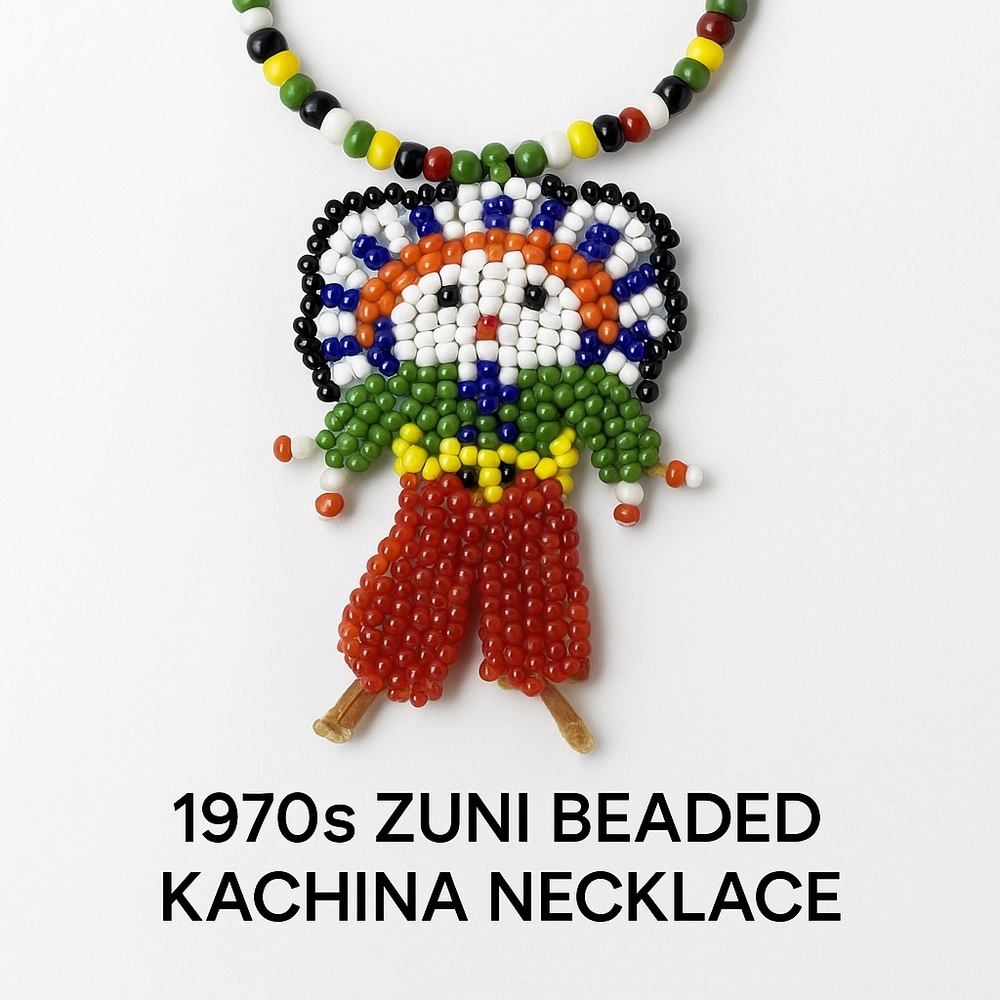 1970s Zuni Beaded‎ Kachina Necklace Southwestern Vintage Art